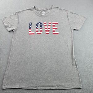 City Streets T-Shirt Women Small Gray LOVE Graphic Filled American Flag Pullover